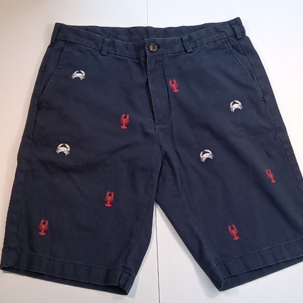 Brooks Brothers Navy Blue Embroidered Lobster & Crab Flat Front Shorts